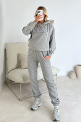 Sport melange grey embroidered hoodie joggers premium loungewear