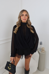 NOAH BLACK MESH HIGH NECK BLOUSE