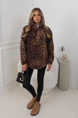 JERSEY LEOPARD TEDDY OVERSIZED SUPER SOFT 3/4 ZIP FLEECE