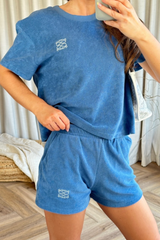 Gege blue embroidered towelling shirt & short co ord Co Ord