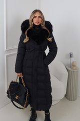 DELPHINE BLACK LONG FUR COLLAR PUFFER JACKET