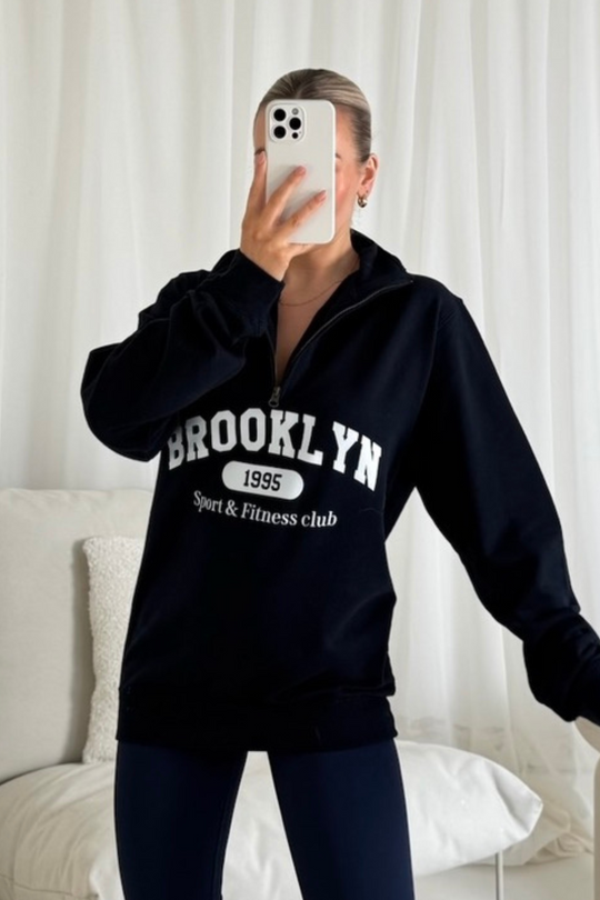 Brooklyn blue printed 3/4 zip sweater