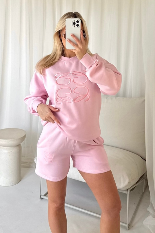 Gege pink embroidered sweater shorts loungewear