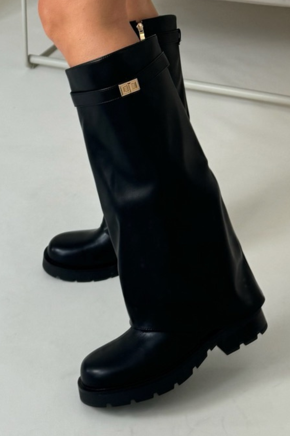 Nova black knee high fold over boots – Glamify Famous For Loungewear