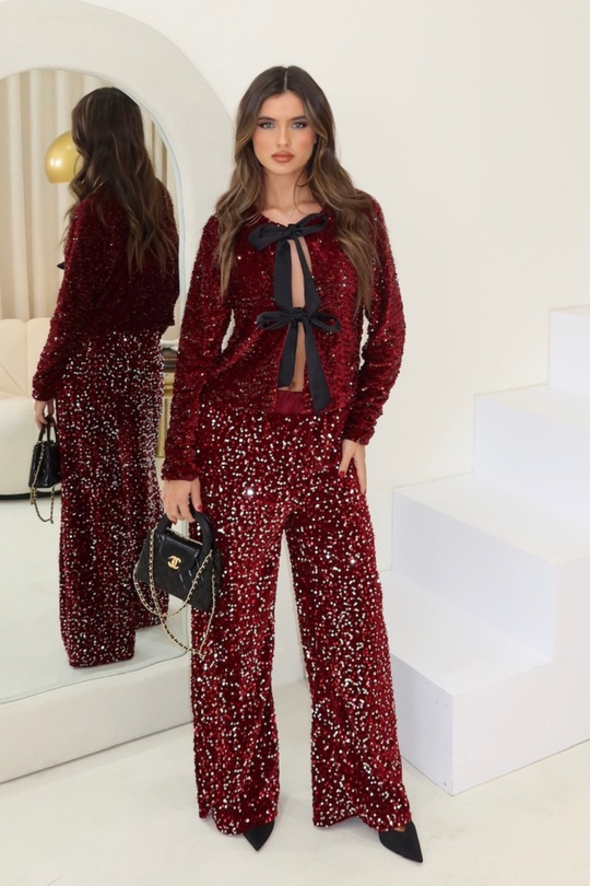 Maddie burgundy sequin trousers