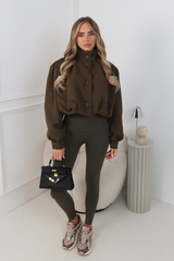 AVA DARK KHAKI SLEEVE HIGH NECK CROPPED JACKET