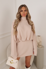 ALICE BLUSH PINK HIGH NECK FLOWY DRESS