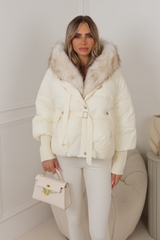 Layla cream puffer faux fur coat