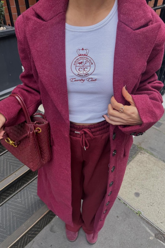 COUNTRY CLUB WHITE & BURGUNDY EMBROIDERED VEST