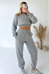 Gracie grey cropped sweater jogger loungewear set