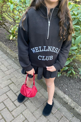 Mini Wellness club black embroidered 3/4 sweater