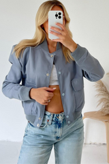 Aria Grey Cropped Long Sleeve Bomber Jacket Jacket