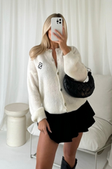 G monogram cream embroidered knit button up cardigan