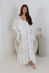 IRIS IVORY FRILL & LACE EDGE MAXI DRESS