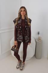 STEVIE CHOCOLATE PAISLEY KNIT SLEEVELESS GILET CARDIGAN