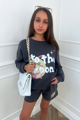 Mini steel grey to the moon printed sweater shorts loungewear