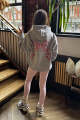 Mini bow marl grey printed hoodie