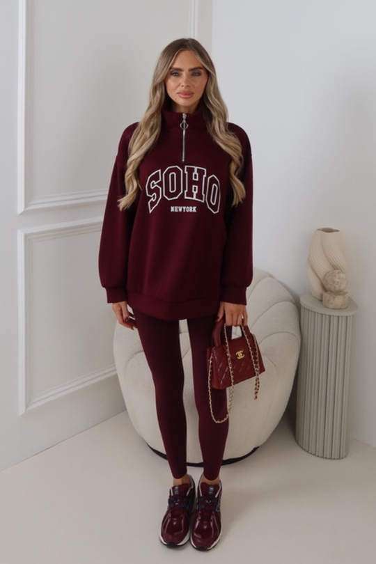 AYLA SOHO BURGUNDY 3/4 ZIP JUMPER