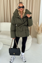 Alaska Khaki Short Padded Duvet Button Up Coat Coats & Jackets