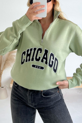 Chicago sage embroidered 3/4 zip sweater