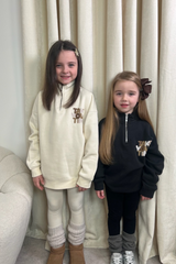 Mini take your time ecru printed 3/4 zip sweater