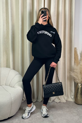 Portofino black embroidered black hoodie and legging set