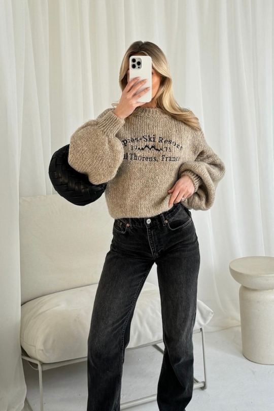 Apres ski beige embroidered knit  jumper