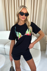 Black Rainbow Print Bra T-shirt