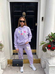 Take It Easy Lilac Embroidered Hooded Jogger Loungewear Set Loungewear