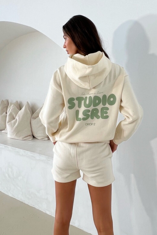 Studio LSRE bubble ecru and sage printed hoodie