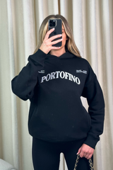Portofino black embroidered black hoodie and legging set