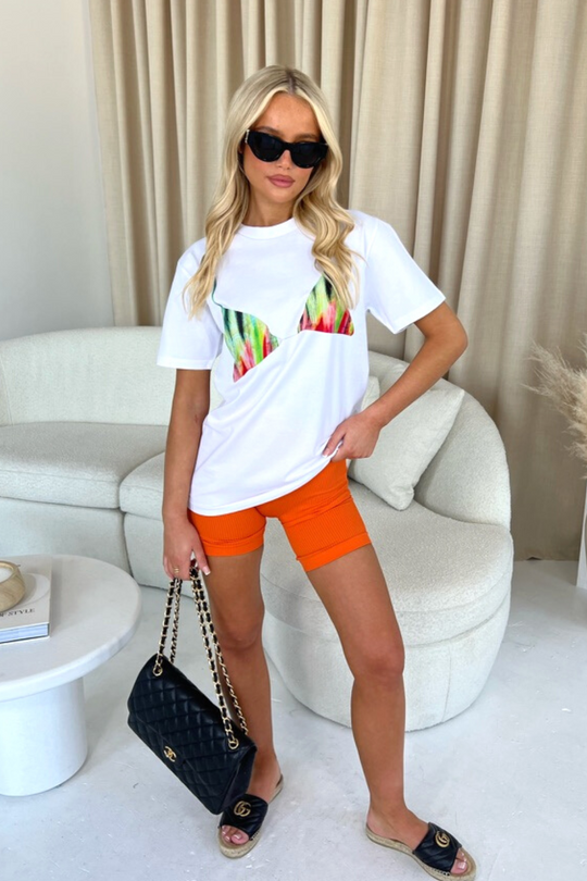 White Rainbow Print Bra T-shirt