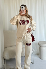 Soho ecru embroidered sweater joggers loungewear
