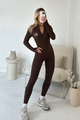 G monogram embroidered brown ribbed unitard