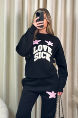 Love sick black embroidered sweater joggers premium loungewear