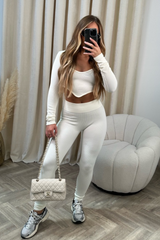 Mia cream ribbed crop leggings activewear set