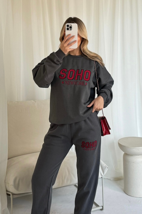 Soho steel grey embroidered sweater joggers loungewear