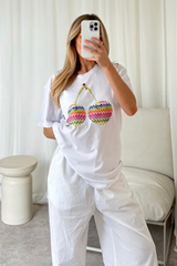 Zigzag cherry printed white T-shirt