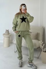 Star applique sage embroidered sweater joggers loungewear
