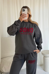 Soho steel grey embroidered sweater joggers loungewear