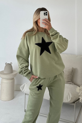 Star applique sage embroidered sweater joggers loungewear