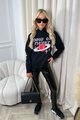 Now or never black printed  relaxed hoodie