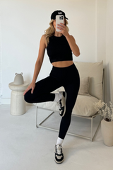 freya black 2 piece ribbed crop activewear set