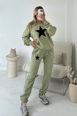 Star applique sage embroidered sweater joggers loungewear
