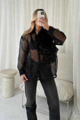 Valentina black rose organza shirt