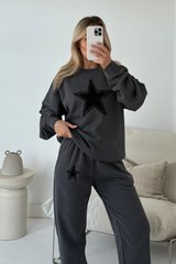 Star applique steel grey embroidered sweater joggers loungewear
