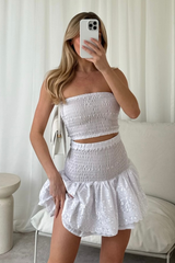 Maisie white broderie anglaise bandeau and skirt co-ord
