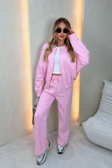 Rosie baby pink bomber jacket and straight leg jogger loungewear