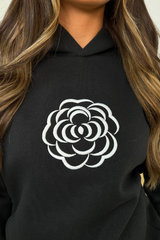 Rose black embroidered relaxed hoodie