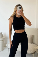 freya black 2 piece ribbed crop activewear set